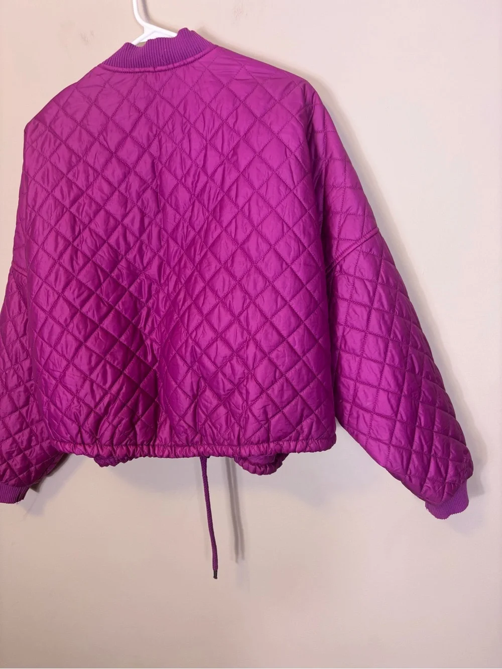 Free People Women’s Quilted Bomber Zip Up Jacket - Vibrant Magenta Small